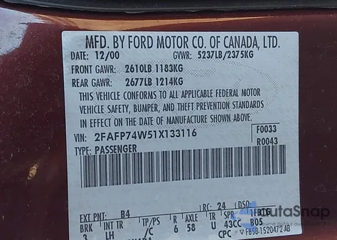 2001 Ford Crown Victoria Lx z USA, uszkodzony, nr VIN 2FAFP74W51X133116